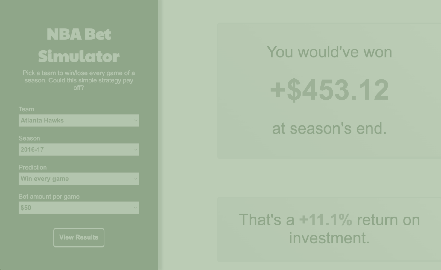 Preview image of NBA Moneyline bet simulator